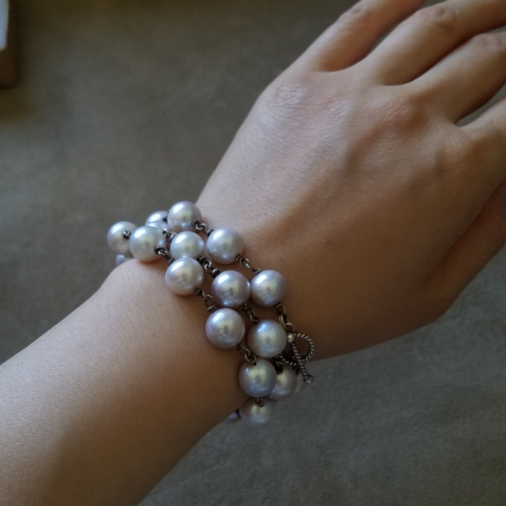 Artisan grey pearl & cable wire necklace